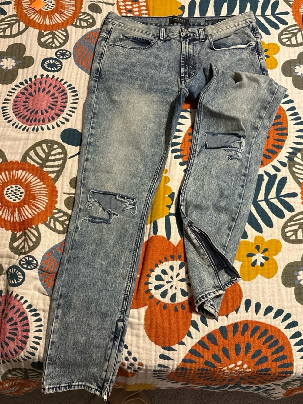 PacSun Men's Light Gray Acid Wash Skinny Jeans with Ankle Zips